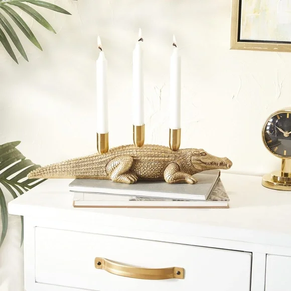 Gold Gator! Eclectic Resin Solid Candle Holder - Gold Finish - Picture 3 of 7